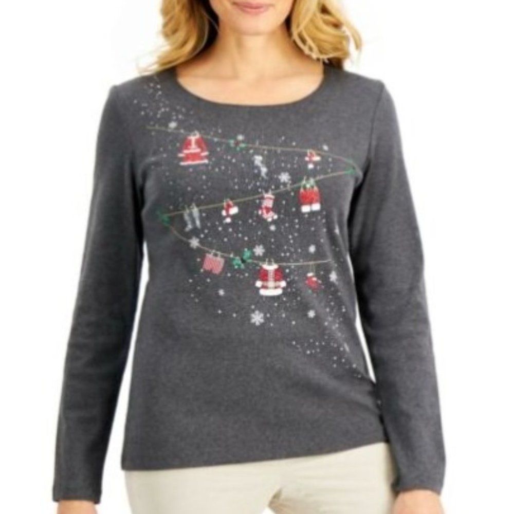 NWT Karen Scott Christmas Graphic Top